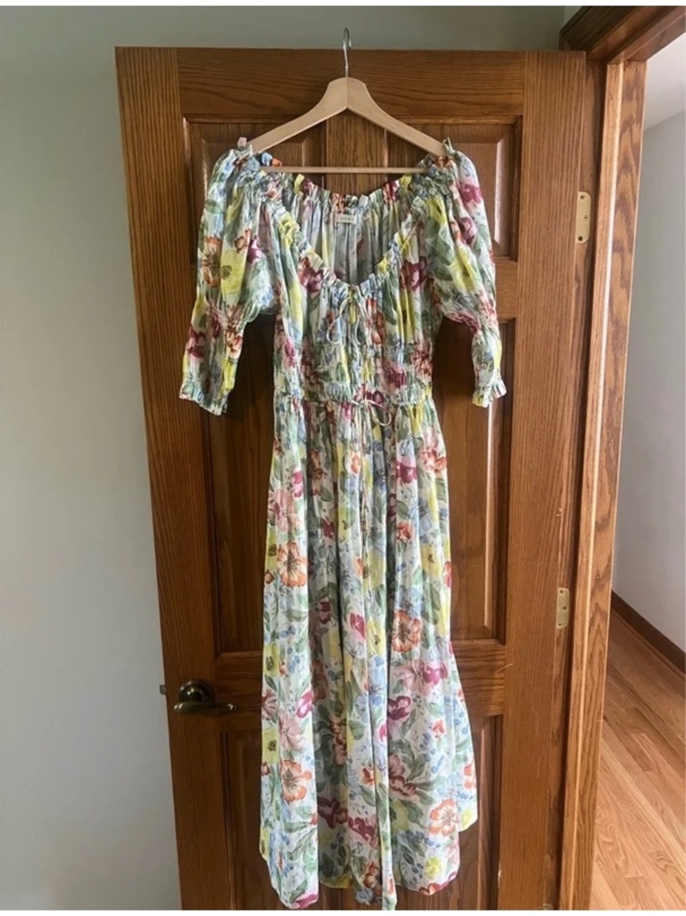 DÔEN Ischia shirred floral-print cotton-voile midi dress